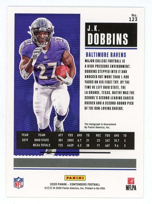 JK Dobbins 2020 Panini Contenders Autographed Rookie Ticket #123