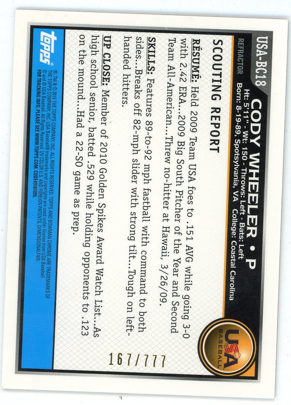 Cody Wheeler 2010 Topps 1st Bowman Chrome #USA-C18