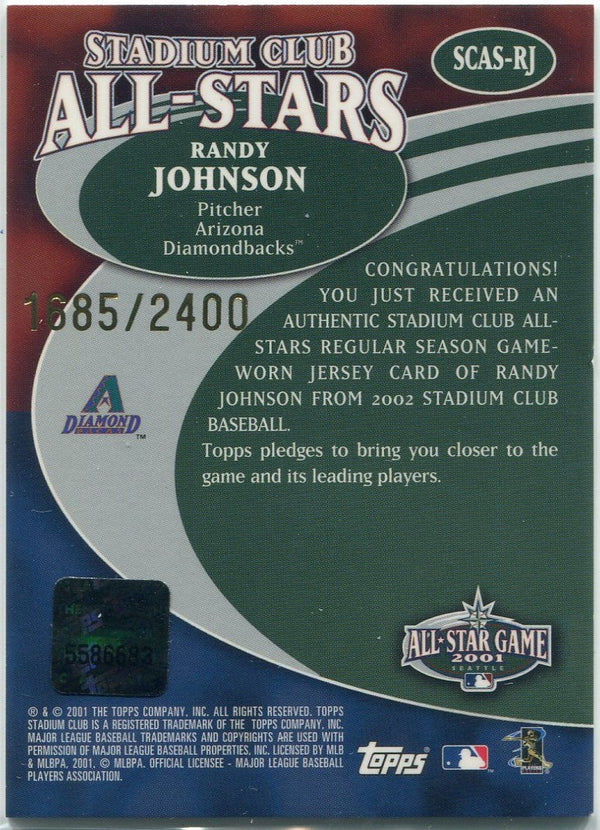 Randy Johnson 2001 Topps Stadium Club Jersey Card #SCAS-RJ 1685/2400