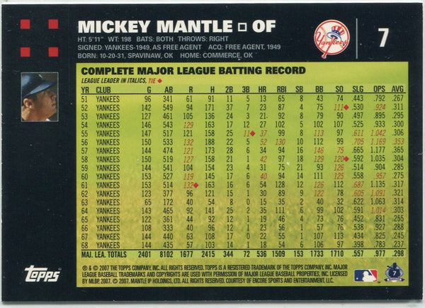 Mickey Mantle 2007 Topps Card #7