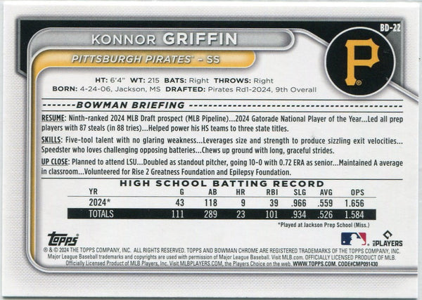 Konnor Griffin 2024 Bowman Draft RC #BD-22