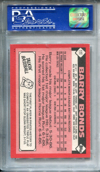 Barry Bonds 1986 Topps Traded Rookie Card #11T (PSA Gem Mint 10)