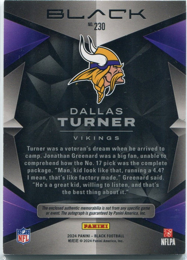 Dallas Turner 2024 Panini Black 3 Color Patch/AUTO RC #230 104/199