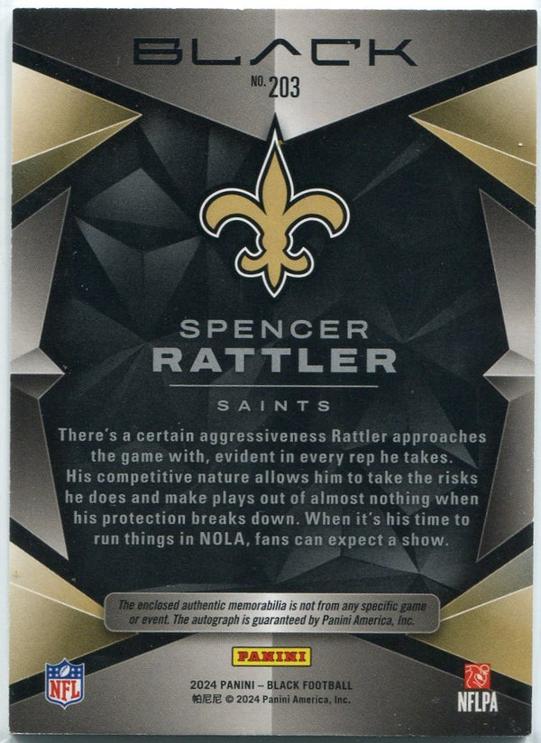 Spencer Rattler 2024 Panini Black 3 Color Patch/AUTO RC #203 18/249