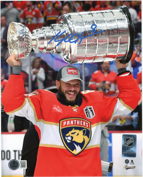 Kyle Okposo Autographed Panthers 8x10 Raising Stanley Cup (Beckett Witness)