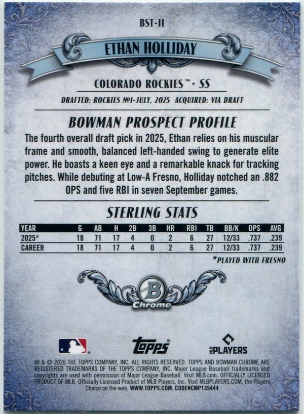Ethan Holliday 2026 Bowman Chrome Sterling RC #BST-11