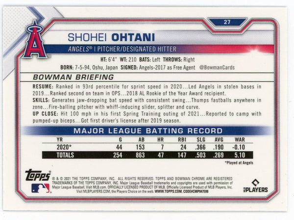 Shohei Ohtani 2021 Topps Bowman Chrome #27 Card