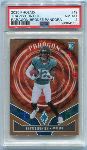 Travis Hunter 2025 Panini Phoenix Paragon Bronze Pandora Prizm RC #12 47/125 PSA Graded 8