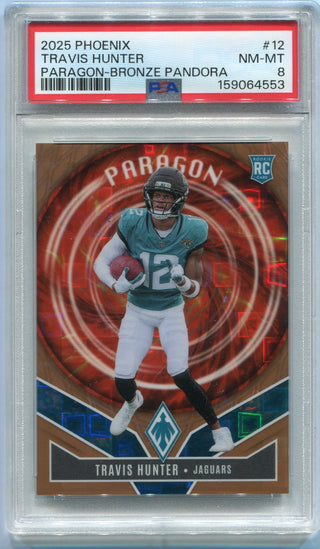 Travis Hunter 2025 Panini Phoenix Paragon Bronze Pandora Prizm RC #12 47/125 PSA Graded 8