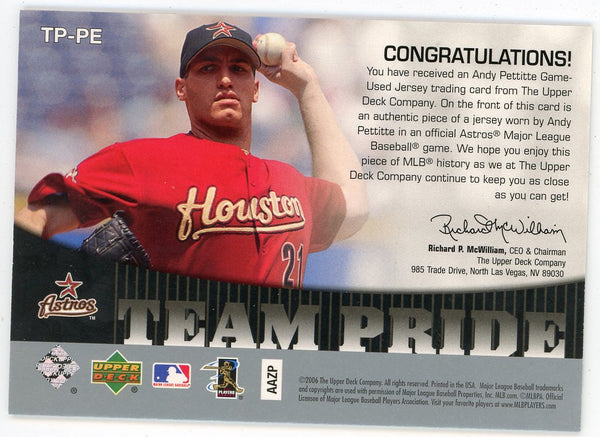 Andy Pettitte player worn jersey patch baseball card (Houston