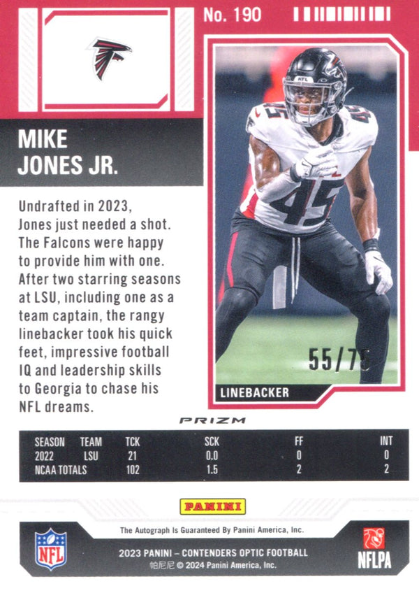 Mike Jones Jr. 2023 Contenders Optic Autographed Rookie Card #190 #55/75