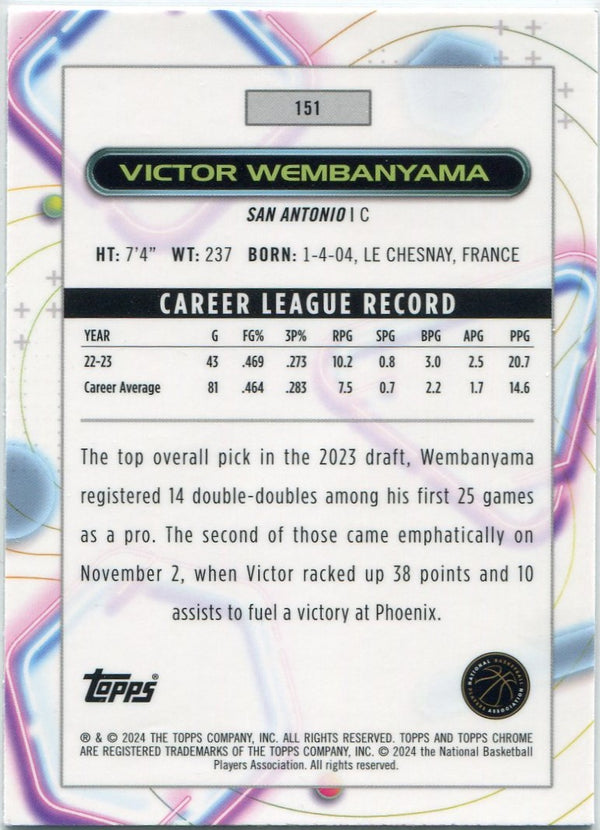 Victor Wembanyama 2023 - 2024 Topps Chrome Cosmic RC #151