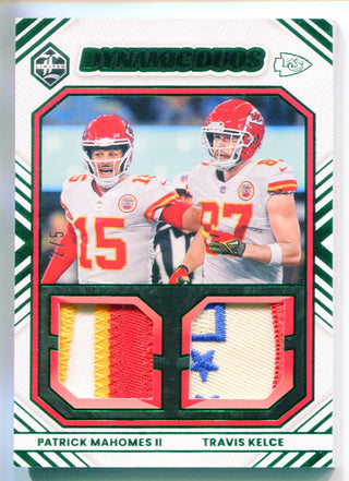 Patrick Mahomes & Travis Kelce 2022 Limited Dynamic Duos Patch Emerald Card /5
