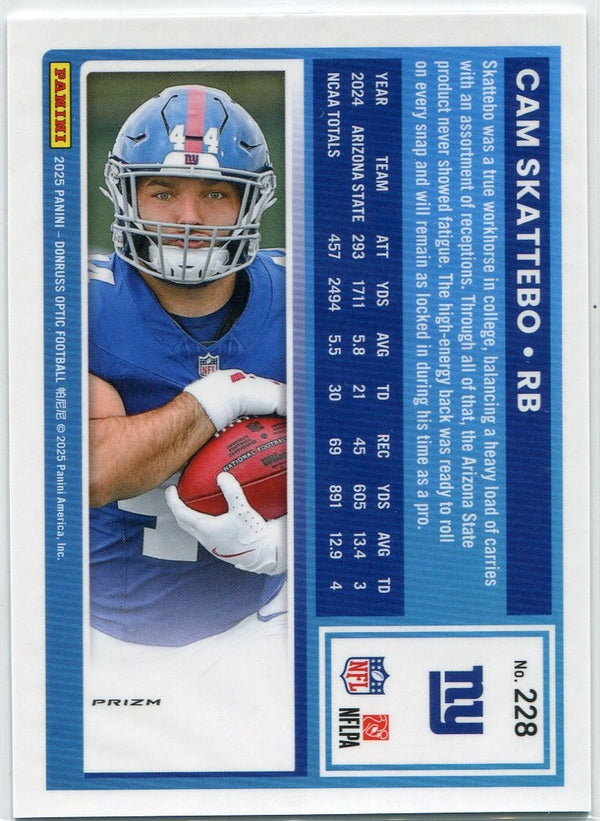 Cam Skattebo 2025 Panini Donruss Optic Rated Rookie Blue Hyper Prizm RC #228