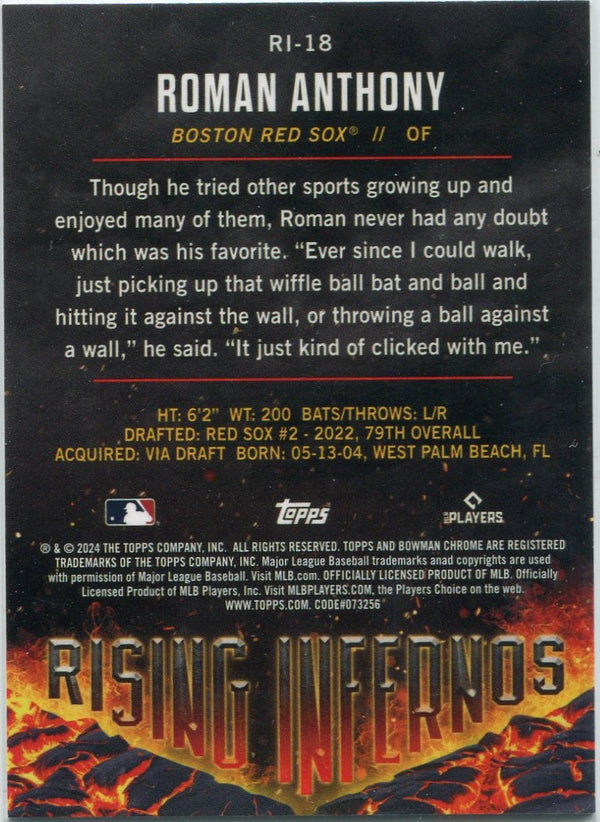 Roman Anthony 2024 Bowman Chrome Rising Infernos Card #RI-18