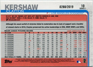 Clayton Kershaw 2019 Topps Gold Parallel Card #10 288/2019