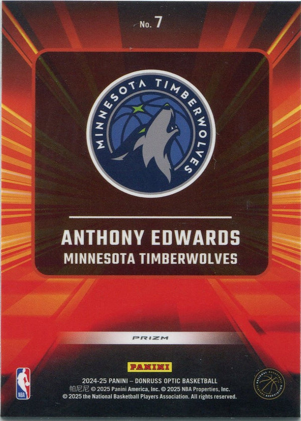Anthony Edwards 2024 - 2025 Panini Donruss Optic Express Purple Prizm Card #7