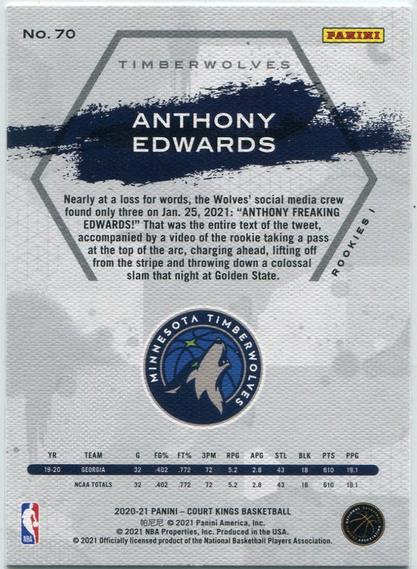 Anthony Edwards 2020 - 2021 Panini Court Kings RC #70