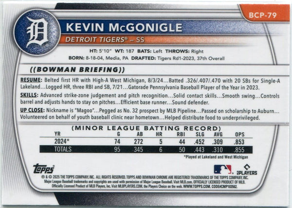 Kevin McGonigle 2025 Bowman Chrome Prospects MOJO Refractor RC #BCP-79