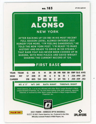 Pete Alonso 2021 Panini Green Donruss Optic Prizm #183 Card