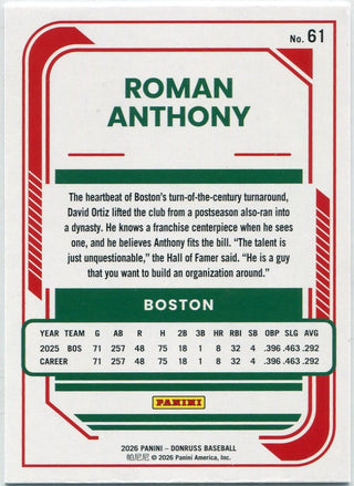Roman Anthony 2026 Panini Donruss Rockets Foil Card #61