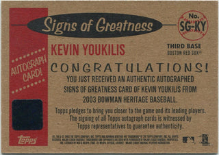 Kevin Youkilis 2003 Bowman Heritage Signs Of Greatness Autographed Card #SG-KY