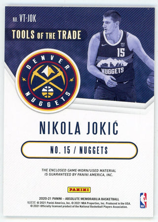 Nikola Jokic 2020-21 Panini Absolute Tools of the Trade Patch Relic #VT-JOK
