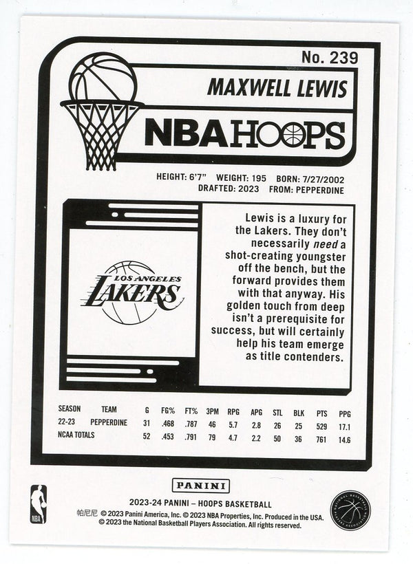 Maxwell Lewis 2023-24 Panini Hoops Rookie Card #239