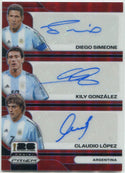 Diego Simeone, Kily Gonzalez, Claudio Lopez 2026 Panini Prizm FIFA World Cup Triple Autographed Red Prizm Card #TS-DKC 22/49
