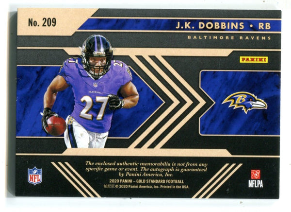 JK Dobbins 2020 Panini Gold Standard Auto Jersey Card #209 Card /99