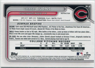 Chase Burns 2024 Bowman Draft Chrome Refractor RC #BDC-55