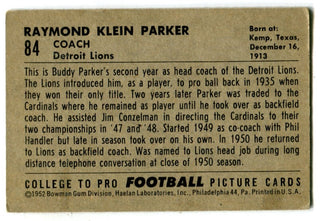 Raymon Klein Parker  1951 Bowman Football #84 Card