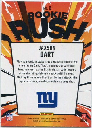 Jaxson Dart 2025 Panini Rookies & Stars Rookie Rush RC #6