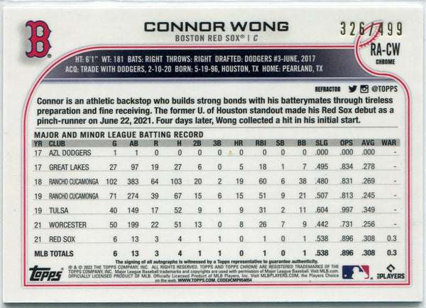 Connor Wong 2022 Topps Chrome Autographed Refractor RC #RA-CW 326/499