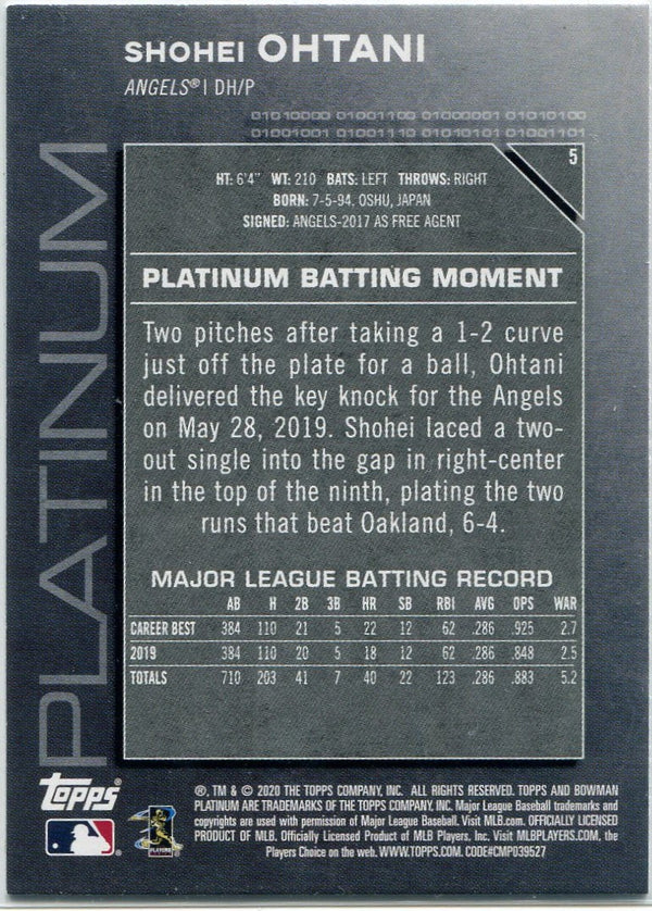 Shohei Ohtani 2020 Bowman Platinum Ice Parallel Card #5