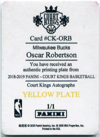 Oscar Robertson 2018 - 2019 Panini Court Kings Yellow Printing Plate Card #CK-ORB 1/1