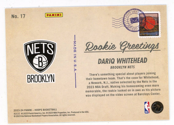 Dariq Whitehead 2023-24 Panini Hoops Rookie Greetings #17