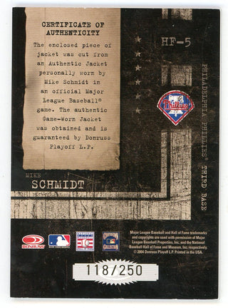 Mike Schmidt 2004 Donruss Leather & Lumbers HOF Patch Relic #HF-5
