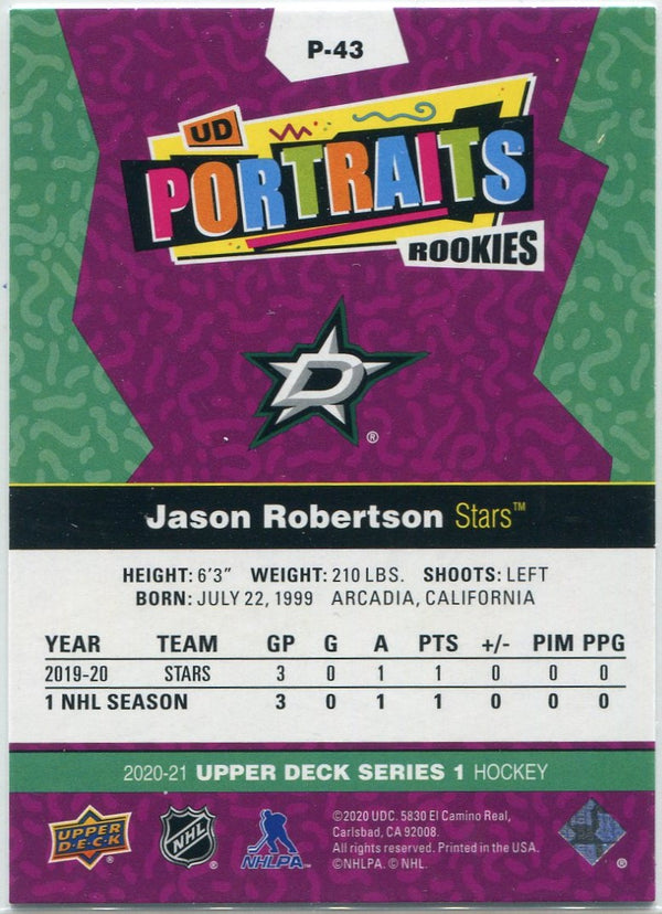 Jason Robertson 2020 - 2021 Upper Deck Portraits RC #P-43