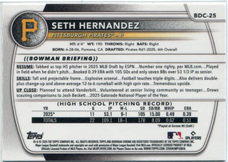 Seth Hernandez 2025 Bowman Draft Chrome Blue MOJO Refractor RC #BDC-25