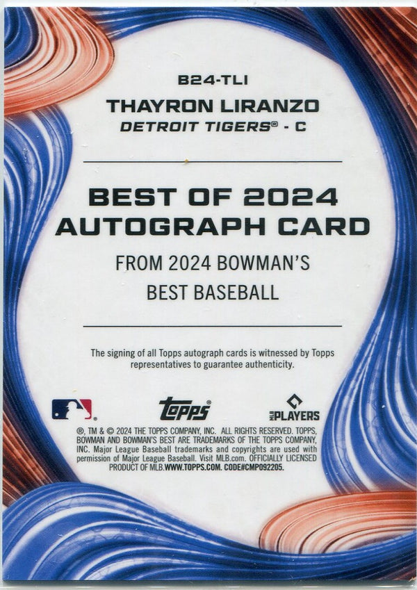 Thayron Liranzo 2024 Bowman's Best Teal Refractor Autographed RC #B24-TLI 7/15