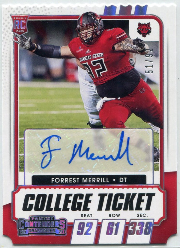 Forrest Merrill 2021 Panini Contenders Draft Picks College Ticket Autographed Die-Cut RC #263 51/92