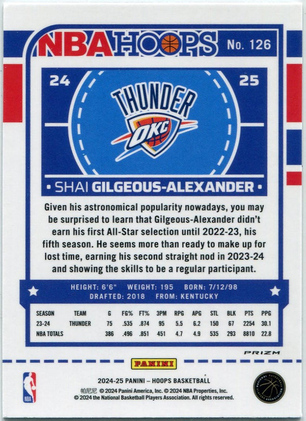 Shai Gilgeous-Alexander 2024 - 2025 Panini Hoops Silver Prizm Card #126