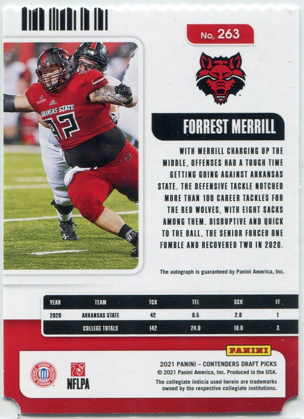 Forrest Merrill 2021 Panini Contenders Draft Picks College Ticket Autographed Die-Cut RC #263 51/92