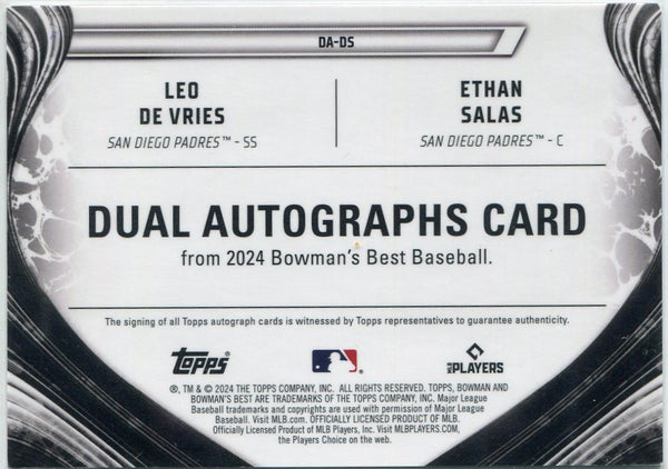 Leo De Vries/Ethan Salas 2024 Bowman's Best Dual Autographed Card #DA-DS 75/75