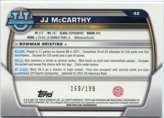 JJ McCarthy 2022 Bowman Chrome University Blue Refractor RC #48 169/199