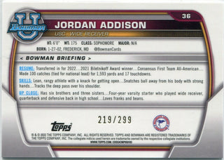 Jordan Addison 2022 Bowman Chrome University Aqua Wave Refractor RC #36 219/299