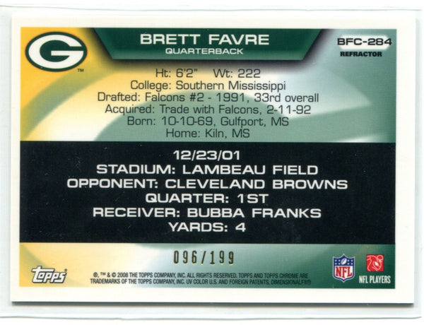 Brett Favre 2008 Topps Chrome Flight To 420 Refractor Card #BFC-284 96/199