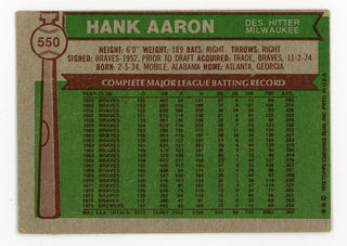 Hank Aaron 1976 Topps Card #550