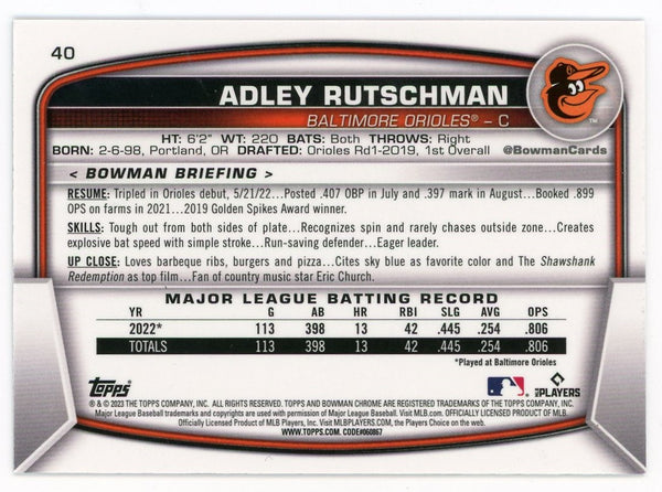 Adley Rutschman 2023 Topps Bowman Chrome Silver #40 Card